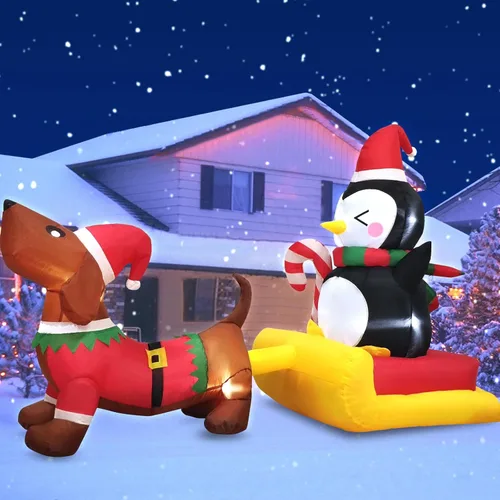 Vista 10 de Danxilu Decoración inflable de Papá Noel inflable de 5 pies para exteriores, Papá Noel inflable con bolsa de regalo, decoración iluminada LED