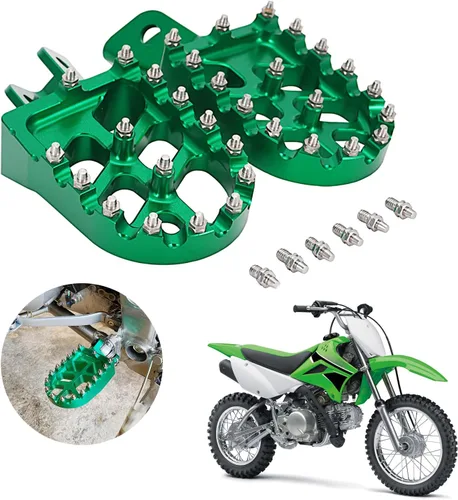 AnXin Estriberas para Motocicleta Reposapiés Pedales para Pies CNC para KLX 110 KLX110 2002-2023 KLX110L 2010-2023 KX60 1998-2003 Verde OEM