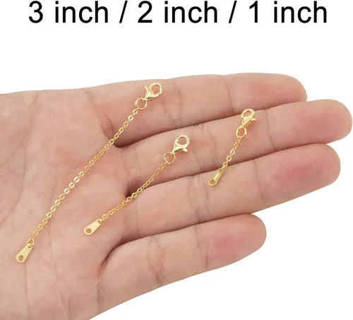 Vista 9 de Extensores de cadena dorada para collares, extensiones de pulsera de plata de ley, extensor de collar dorado para mujer, juego de 3 piezas, 1, 2, 3