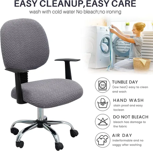 Vista 7 de MIFXIN Funda elástica para silla de computadora, 2 piezas, de tela jacquard, elástica, para silla de computadora, protector de muebles para oficina