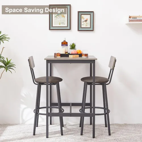 Vista 2 de Juego de 2 mesas de bar y sillas de bar, mesa de bistró y taburete de bar, mesa de comedor pequeña con taburete tapizado, color gris