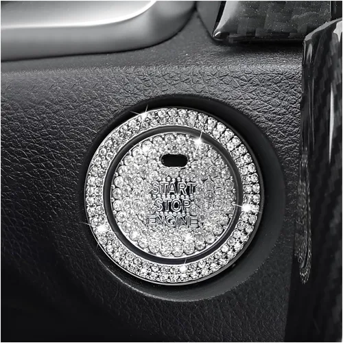 Vista 8 de BELOMI 2 piezas de anillos decorativos para botón de encendido y apagado del motor del automóvil, calcomanía protectora con botón de inicio