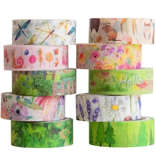 Vista 11 de YUBBAEX - Juego de 10 rollos de cinta Washi Four Seasons, cinta adhesiva decorativa de copos de nieve azules (Invierno)