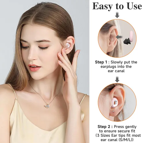 Vista 4 de Tapones para los oídos para dormir con cancelación de ruido, tapones de silicona reutilizables para reducción de ruido – 6 puntas para los oídos