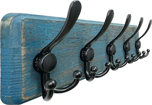 Vista 20 de Dseap Perchero de pared – Resistente 38-1/4 pulgadas de largo, con 10 tri-ganchos personalizados reforzados, colgador de pared de madera maciza