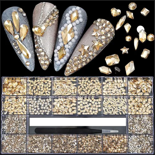 Vista 8 de Juego de 4880 piezas de diamantes de imitación de cristal de color, diamantes de imitación para uñas, cuentas redondas con parte trasera plana