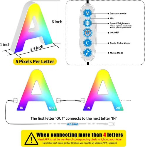 Vista 5 de Letras de luces LED de marquesina con control de aplicación, letras iluminadas, sincronización de música, luz nocturna que cambia