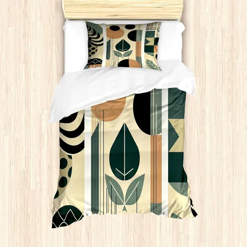 Vista 78 de Ambesonne Monstera - Juego de funda de edredón, estilo escandinavo bohemio, estampado triangular poligonal geométrico, juego de ropa de cama