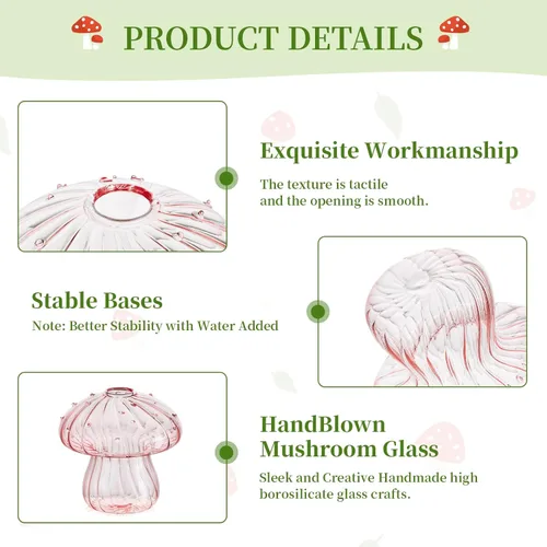 Vista 4 de Glasseam Macetero de Vidrio con Forma de Hongo, Juego de 5 Estaciones de Propagación de Plantas de Colores, Mini Terrario para Plantas, Jarrón