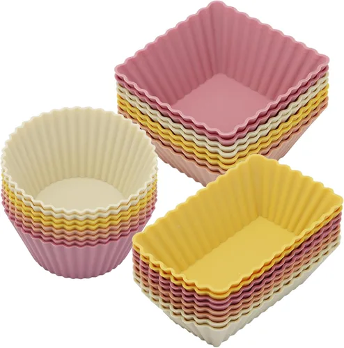 Vista 9 de Paquete de 24 moldes de silicona para magdalenas, moldes reutilizables para cupcakes para hornear, divisores Bento de 3 formas para lonchera