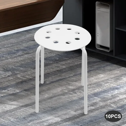 Vista 2 de 10Pcs Stacking Stools Set, 17.7inch Portable Plastic Stackable Decoration Stools with Metal Frame, Backless White Stool with Round Top for Kids