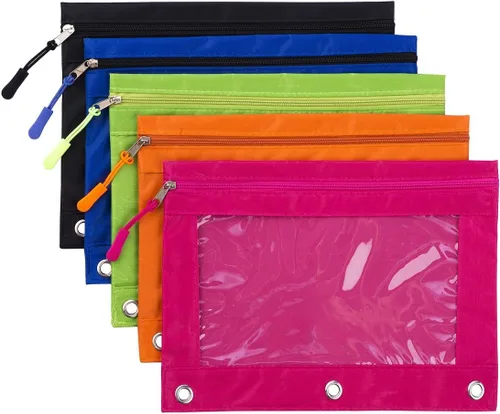 Vista 8 de DoDoMagxanadu Estuche para lápices para carpeta, estuche para lápices de 3 anillos con tiradores de cremallera, estuche transparente para ventana