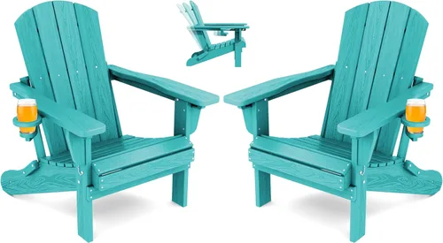Vista 8 de SERWALL Silla Adirondack plegable, silla Adirondack para exteriores con soporte para tazas, silla Adirondack ajustable con 3 posiciones reclinables
