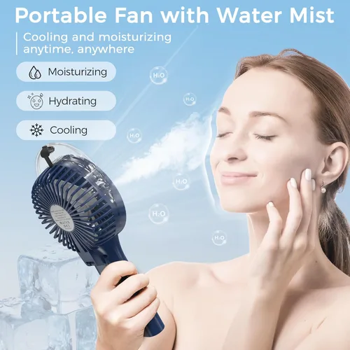 Vista 2 de COMLIFE Ventilador de nebulización portátil de mano, funciona con batería recargable de 3000 mAh, plegable de 180°, mini ventilador personal