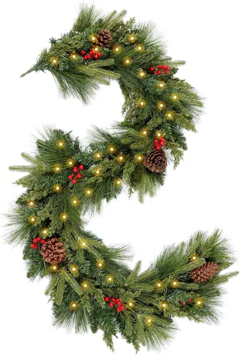 Vista 14 de WBHome Guirnalda de Navidad preiluminada de 9 pies/106 pulgadas con 100 luces LED, decoración navideña, funciona con pilas (pilas no incluidas)