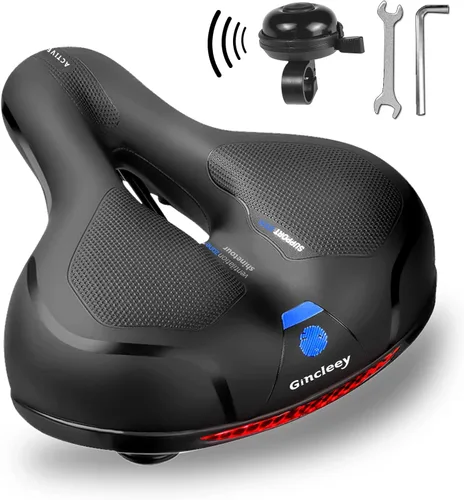 Vista 7 de Asiento de bicicleta cómodo para mujer y hombre, sillín de bicicleta ancho de repuesto con acolchado de espuma viscoelástica, suave y con absorción