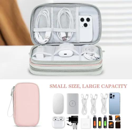 Vista 355 de FYY Organizador para accesorios electrónicos, para viajes, para cables, celular y cargadores, estuche portátil, impermeable, doble capa, bolsa