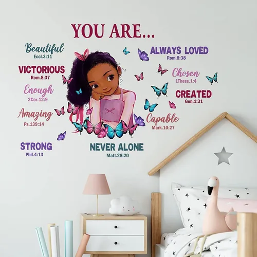Vista 4 de Calcomanías mágicas para decoración de pared de niña negra, citas inspiradoras para dormitorio de niñas, calcomanía de vinilo para decoración