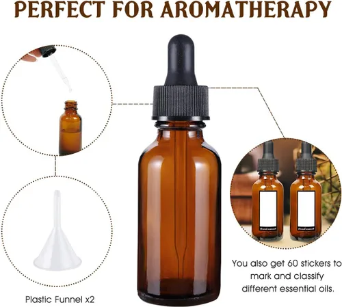 Vista 4 de Eternal Moment Botella cuentagotas de ojos de 1 oz (paquete de 48), botellas de vidrio ámbar de 1.0 fl oz con cuentagotas de vidrio para aceites