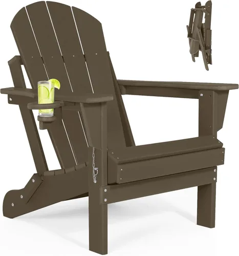 Vista 22 de Sillas Adirondack plegables – Silla Adirondack de plástico con soporte para tazas, sillas para exteriores resistentes a la intemperie