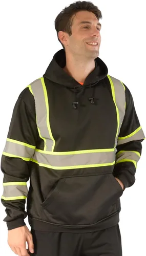 Vista 21 de sesafety Sudadera de seguridad de alta visibilidad para hombre, sudadera con capucha reflectante con cremallera clase 3, sudadera con capucha