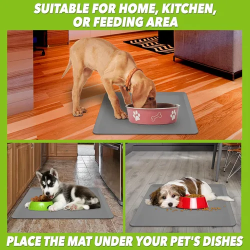 Vista 5 de TidyFriend Tapete para Comida de Mascotas - 24" x 24", Bandeja para Mascotas para Comida y Agua, Tapete de Silicona para Perros, Tapete