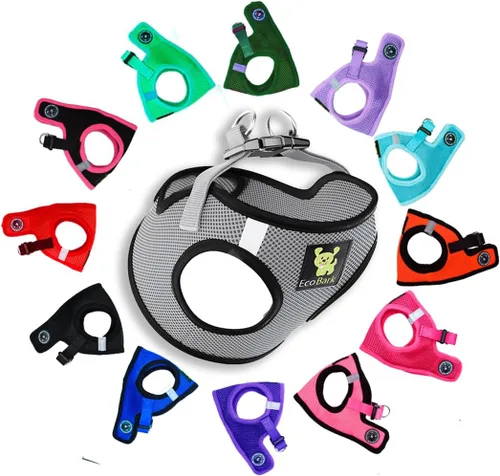 Vista 25 de EcoBark - Arnés para perro con entrada, arnés de malla lujoso y reflectante para perros XXS, XS, pequeños y medianos - Chaleco ajustable