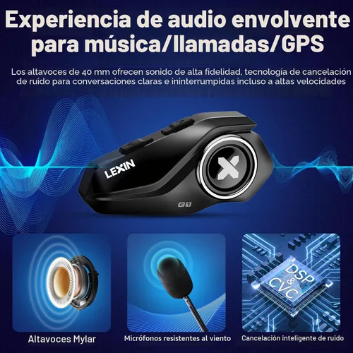 Vista 3 de Lexin G1 - Audífonos Bluetooth para motocicleta, altavoces para casco con 2 tipos de micrófonos, manos libres para llamadas/música/GPS, audífonos