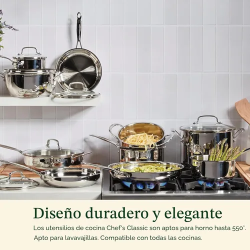Vista 4 de Cuisinart 722-20 Colección de utensilios de cocina clásicos de acero inoxidable de 8 pulgadas, sartén abierta de 8 pulgadas
