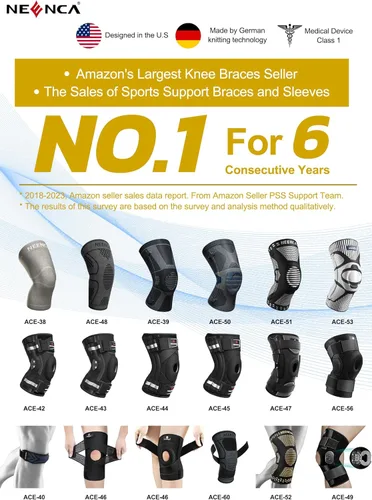 Vista 7 de NEENCA Rodillera para dolor de rodilla, soporte de rodilla de compresión con tela de malla de aire, rodillera ajustable con estabilizadores