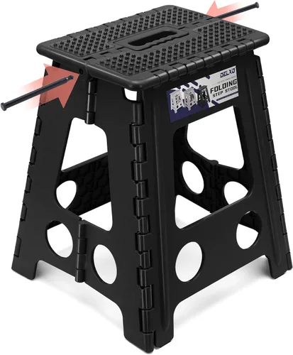 Vista 22 de Delxo Taburete plegable de 17.5 pulgadas, taburete plegable para adultos con bloqueo de seguridad, taburete plegable portátil de plástico, taburetes