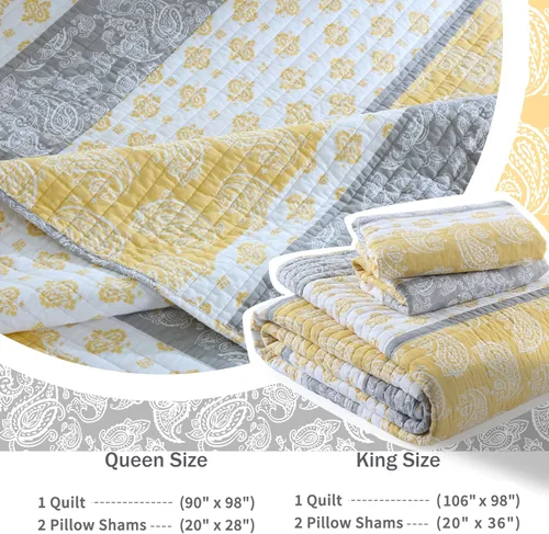 Vista 7 de Juego de edredón de algodón tamaño King, juego de ropa de cama verde y gris, colcha a rayas, juego de edredón ligero de verano de 3 piezas