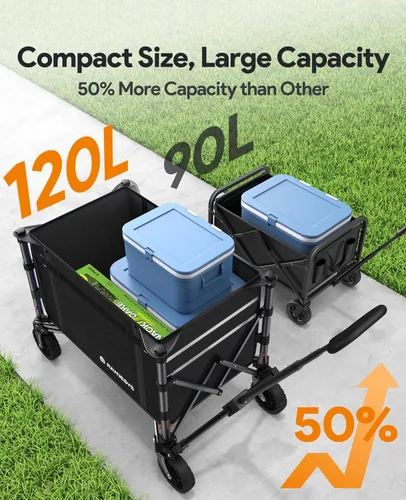 Vista 3 de Raynesys Carro plegable 3 en 1 que se convierte en banco, carrito plegable de 220 libras con ruedas, carrito de compras de 120 L para comestibles