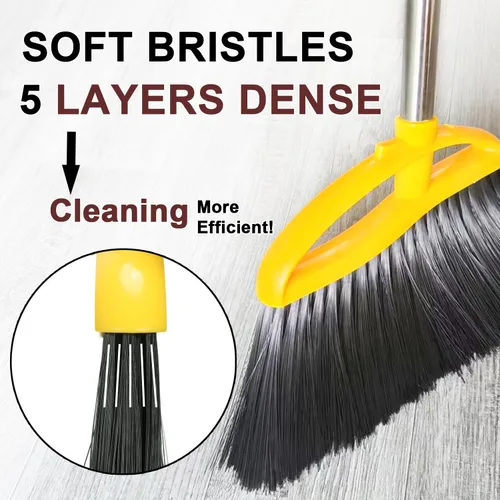 Vista 3 de Escoba de cerdas suaves para interiores, escoba angular con mango largo, escobas de barrido suave para pisos, escoba de cocina