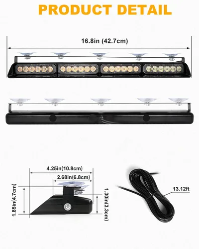 Vista 8 de HLauto Luces estroboscópicas de emergencia 6Z4J: luces de seguridad blancas ámbar de 2 x 16.8 pulgadas, 48 luces LED intermitentes de advertencia