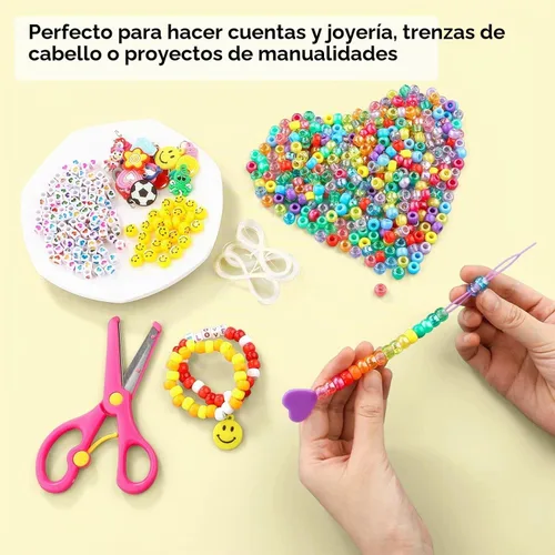 Vista 5 de Kit de Cuentas Pony de 3277+ piezas, 24 Colores Arcoíris, Cuentas Pony de Plástico, Cuentas de Corazón, Cuerda Elástica, Cuenta Kandi para Trenzas