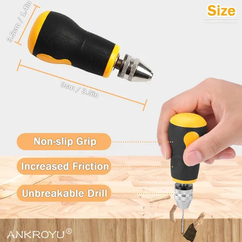 Vista 5 de Taladro de mano para fabricación de joyas, herramientas rotativas de perforación de madera, mini taladro de mano con 10 brocas de acero de alta