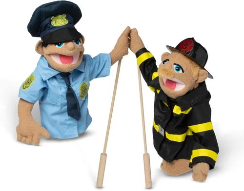Vista 9 de Melissa & Doug - Paquete de marionetas, oficial de policía y bomberos
