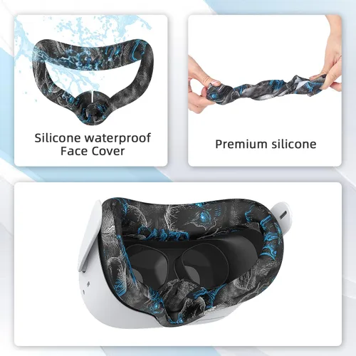 Vista 18 de VR Accessories for Oculus Quest 2, Silicone Face Cover/Controller Grip Cover/VR Shell Cover/Lens Cover/10PCS Disposable Eye Cover are Included in VR