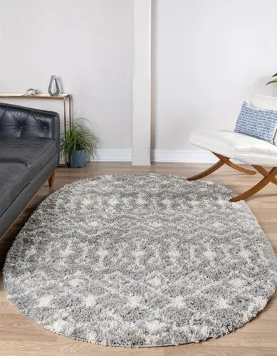 Vista 47 de Unique Loom Alfombra marroquí Trellis Shag Collection - Meknes (2 x 5 pies 1 pulgada, color marfil/gris)