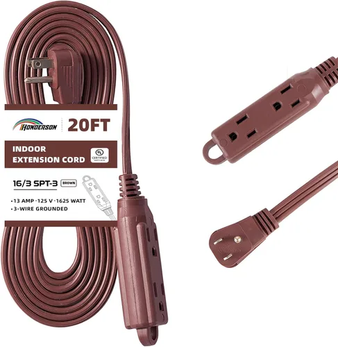 Vista 19 de Cable de extensión de enchufe plano de 3 tomas, certificado UL, cable de extensión para interiores de 16 calibre 1 pie marrón de 3 puntas, tira