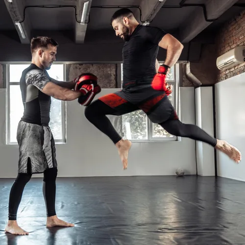 Vista 5 de Meister Pantalones cortos híbridos a medio muslo para boxeo, artes marciales mixtas y muay thai