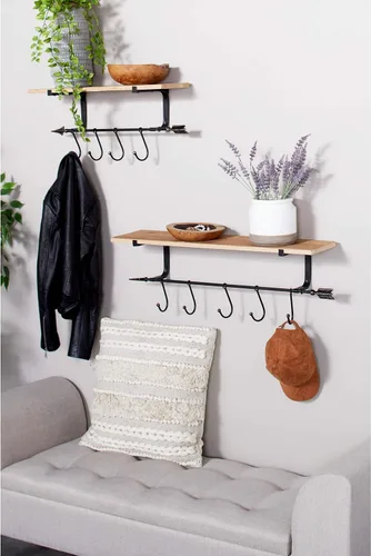 Vista 7 de Deco 79 Estante de pared geométrico de metal industrial, juego de 3 14", 19", 24"W, negro