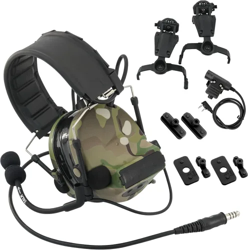 Vista 7 de Auriculares tácticos con diadema desmontable U94 PTT y adaptador de riel, para ARC, Mlok, riel del equipo Wendy, deportes de Airsoft (bronceado)