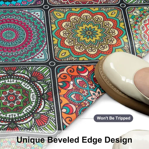 Vista 5 de QIYI Tapete de Cocina Anti Fatiga, Alfombra de Cocina Boho Acolchada de Espuma de 3/5" de Grosor, Tapete de Piso Impermeable y Cómodo Decoración