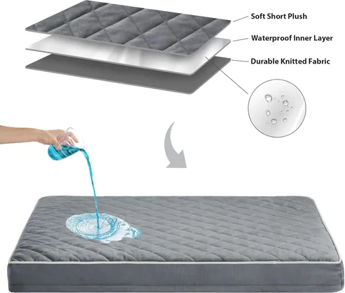 Vista 6 de WNPETHOME - Cama ortopédica para jaula de perros, XXL, impermeable, con funda extraíble y lavable, base antideslizante y colchoneta acolchada