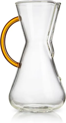 Chemex Cafetera de vidrio para verter - Serie de mango de vidrio de colores - 3 tazas doradas - Embalaje exclusivo