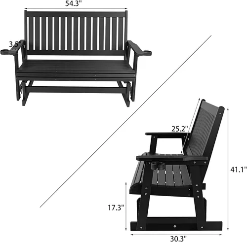 Vista 2 de HIPS Silla de columpio para patio con portavasos, resistente a todo tipo de clima, respaldo alto y asiento profundo contorneado, resistente para 900