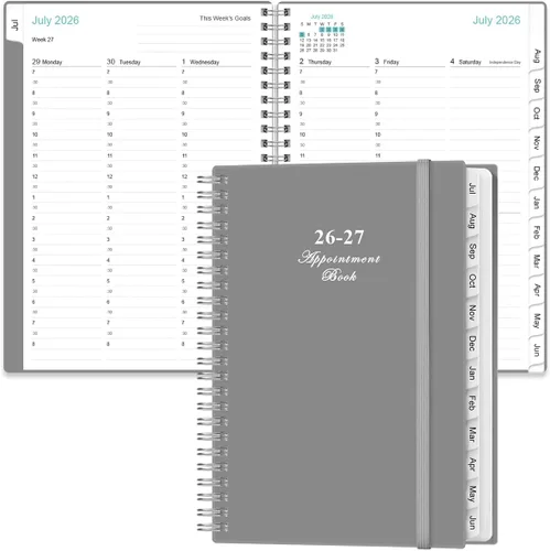 Vista 13 de 2026-2027 Appointment Book - 2026-2027 Daily Hourly Planner from July 2026 - June 2027,12 Monthly Tabs, Inner Pocket, 6.4" x 8.5", Black