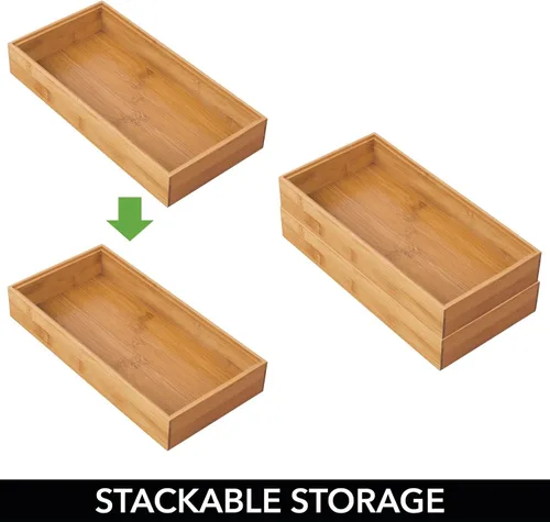 Vista 5 de mDesign Organizador de cajones de madera de bambú, bandeja de almacenamiento apilable de 12 pulgadas de largo para cajones de cocina/gabinete